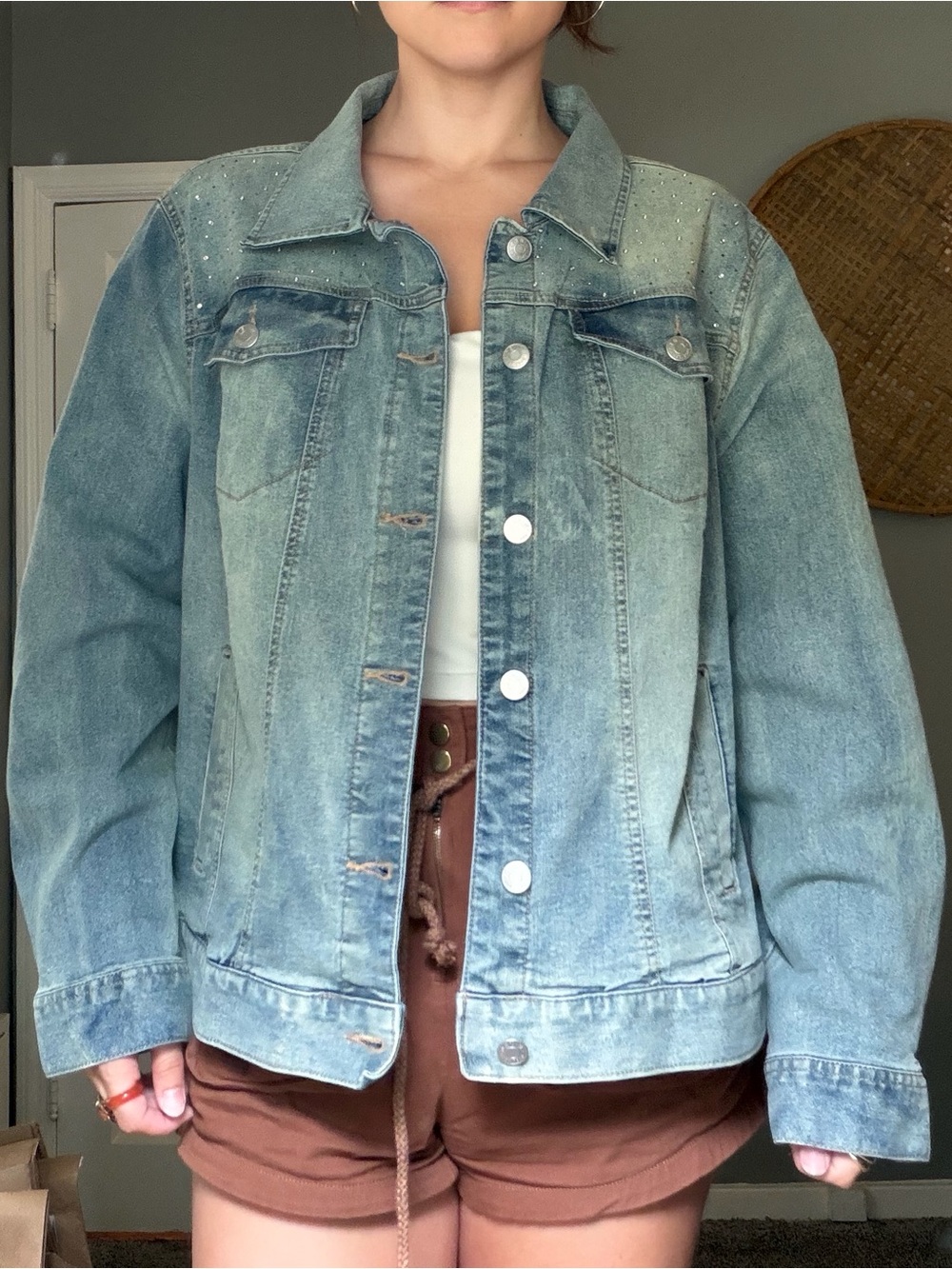 Classic Light Blue Denim Jacket w/ Silver Jewel Details